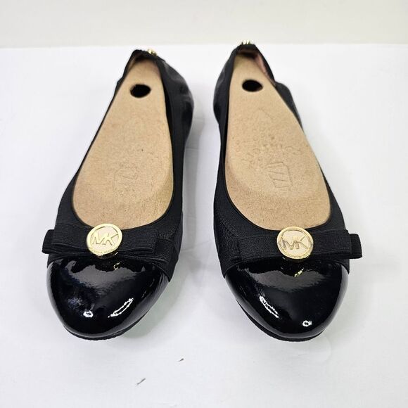 Michael Michael Kors Black Dixie Patent Leather Cap Toe Bowed Flats - Picture 1 of 11